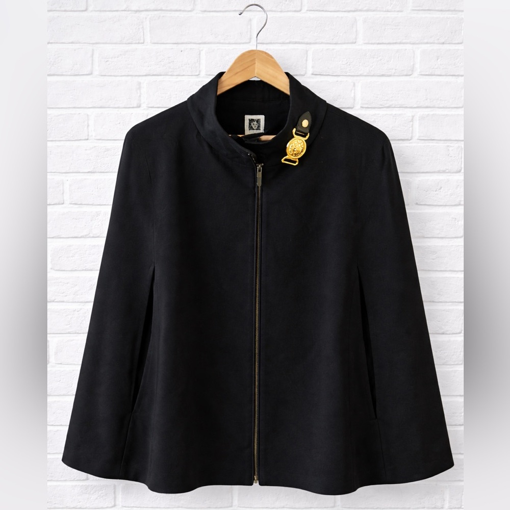 Anne Klein Black Cape Blazer Gold Lion Clasp Designer Cape Jacket NWT